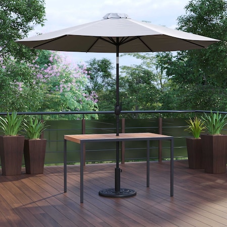 Flash Furniture Faux Teak 30 x 48 Patio Table-Gray Umbrella & Base XU-DG-UH3048-UB19BGY-GG